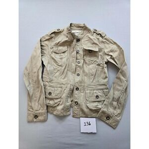 Aeropostale Womens Khaki Cotton Utility Military Jacket Tan Size Medium